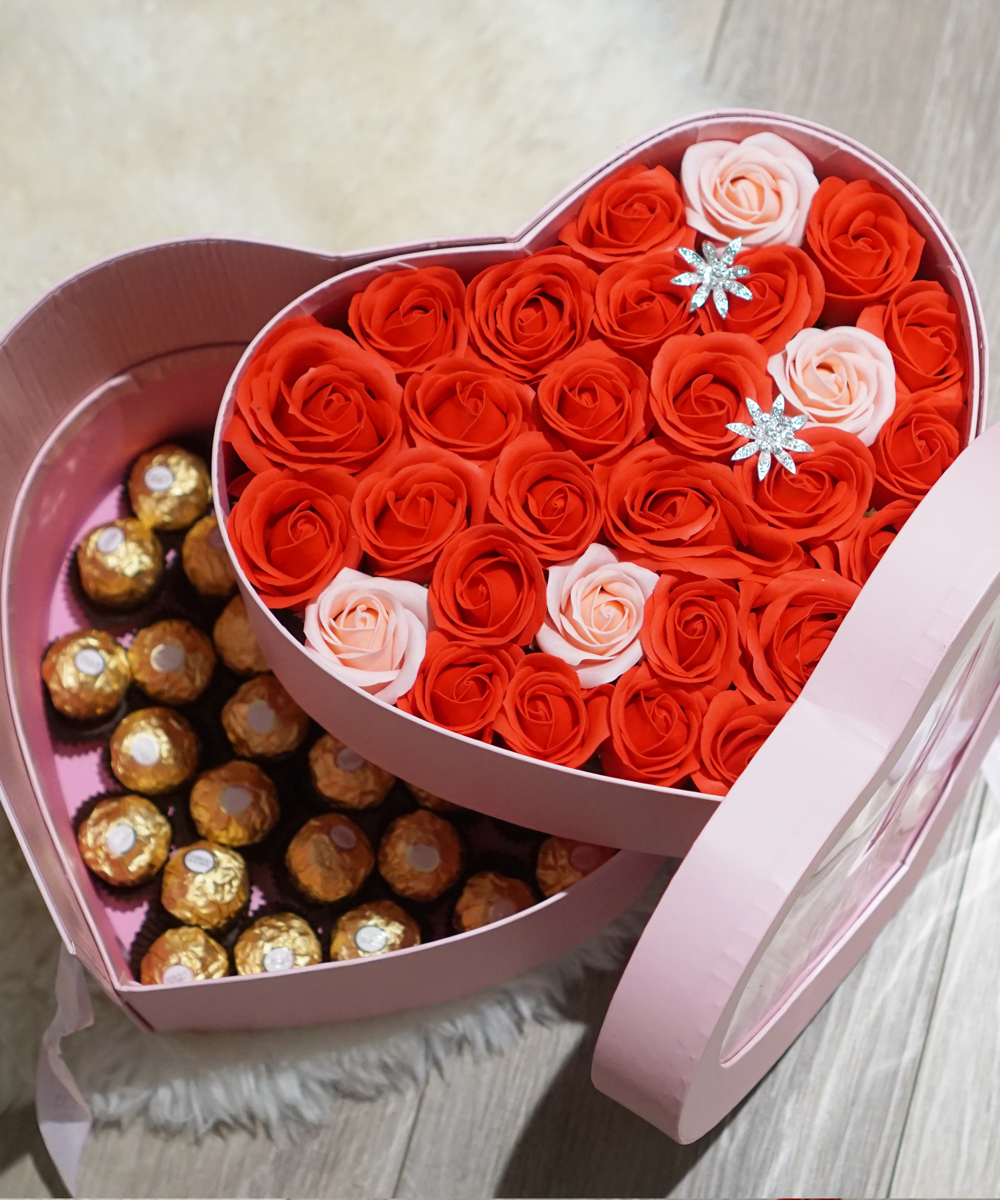 Double Layered Roses and Chocolate Box