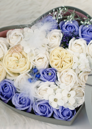 Lavender Sea Soap Roses in a Heart Box