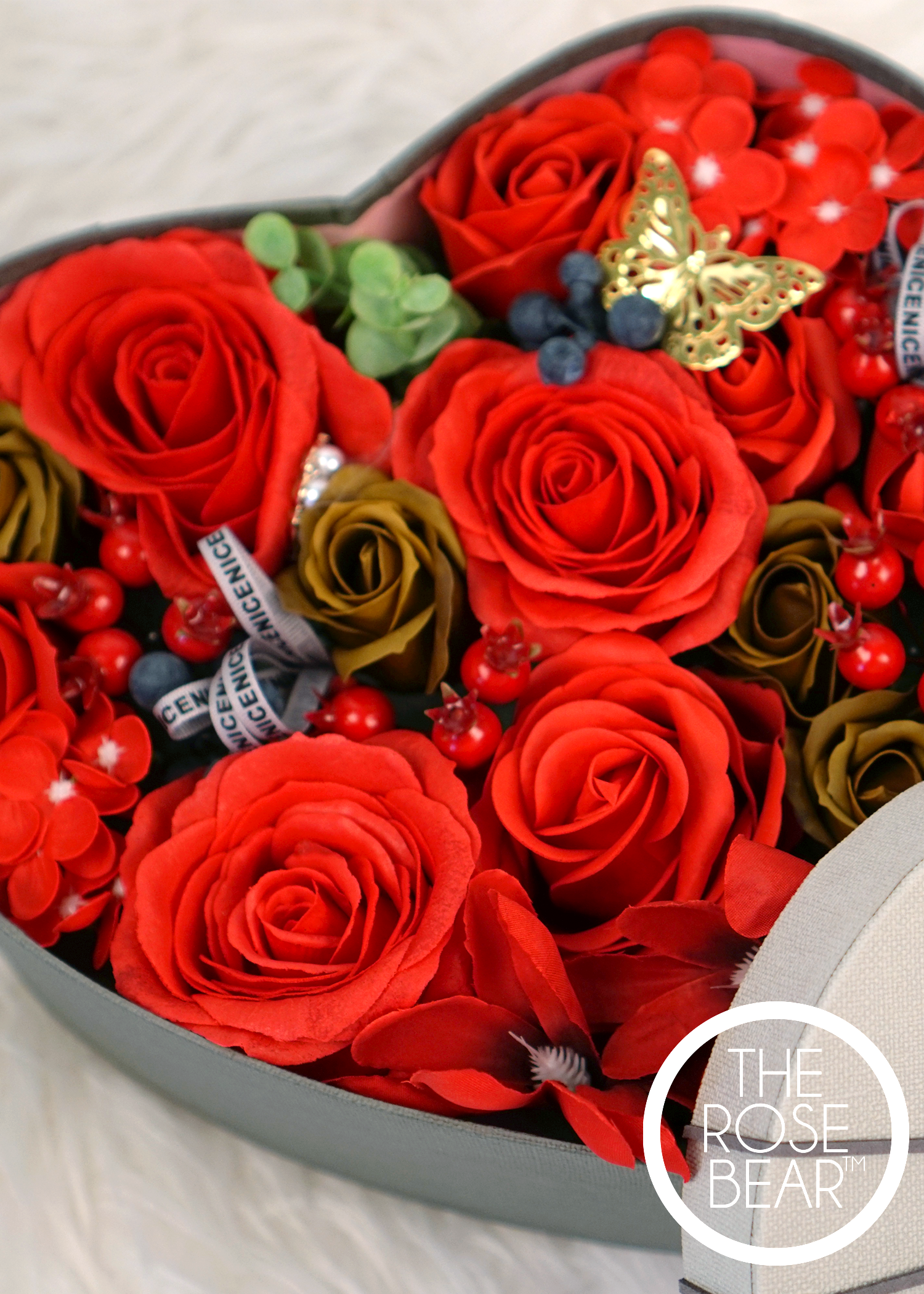 Ruby Roses in a Heart Box