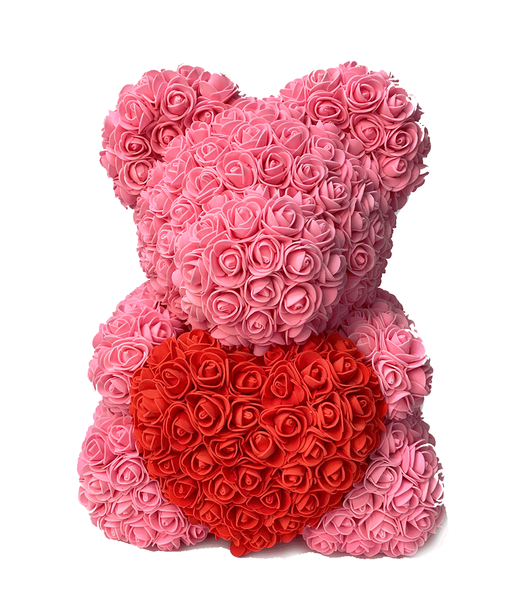 Pink rose online bear with heart