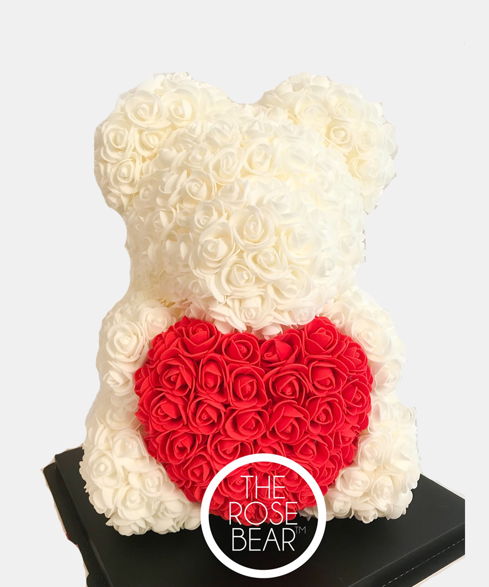 White rose bear with top red heart